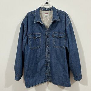 Vintage Levis Jacket Men's XXL Blue Denim Sherpa Lined Shirt Shacket Y2K
